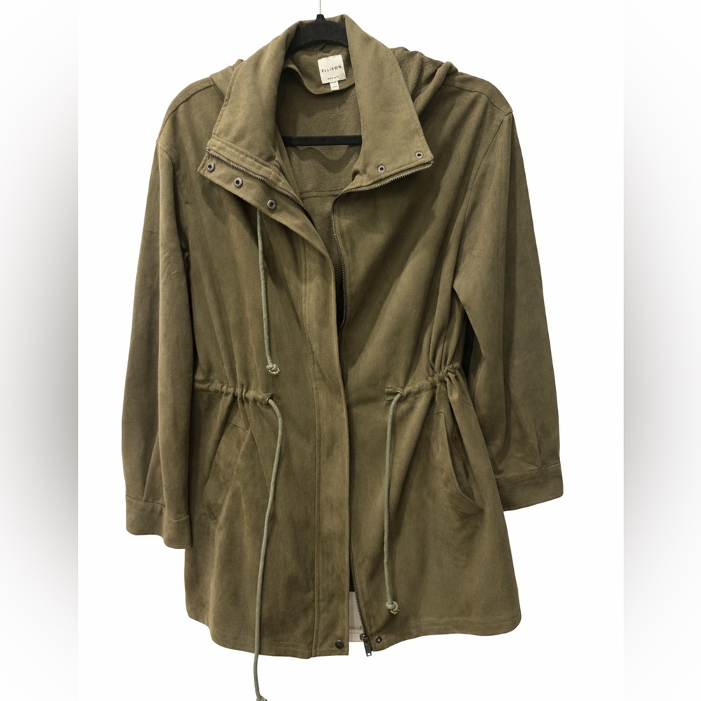 Ellison Khaki Faux Suede Utility Jacket for Women